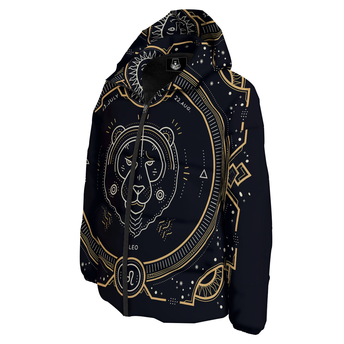 Zodiac Sign Vintage Leo Print Down Jacket-grizzshop
