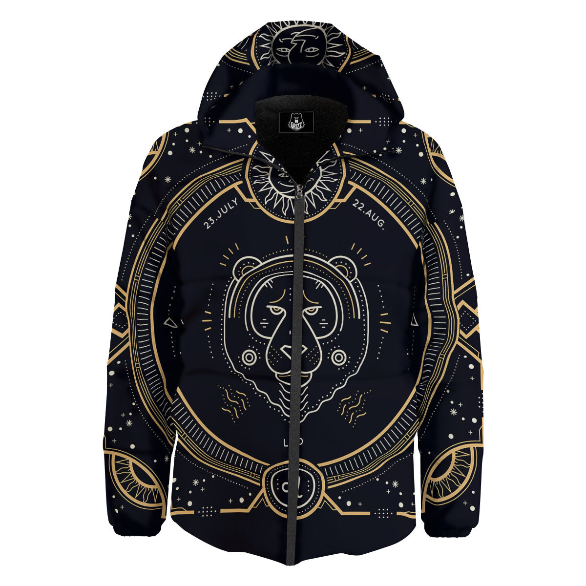 Zodiac Sign Vintage Leo Print Down Jacket-grizzshop