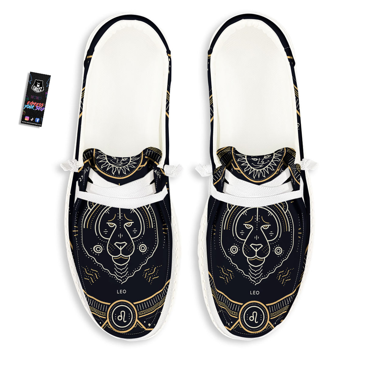 Zodiac Sign Vintage Leo Print White Loafers-grizzshop