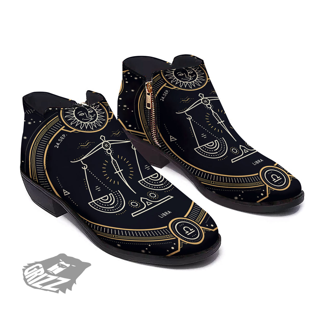 Zodiac Sign Vintage Libra Print Ankle Boots-grizzshop