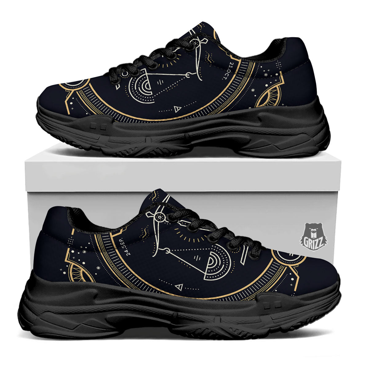 Zodiac Sign Vintage Libra Print Black Chunky Shoes-grizzshop