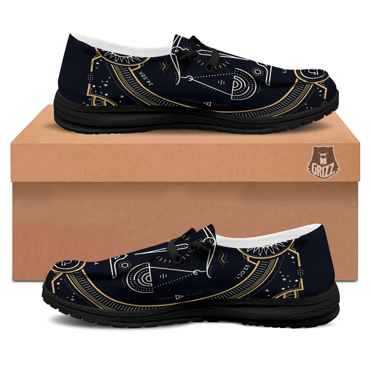 Zodiac Sign Vintage Libra Print Black Loafers-grizzshop