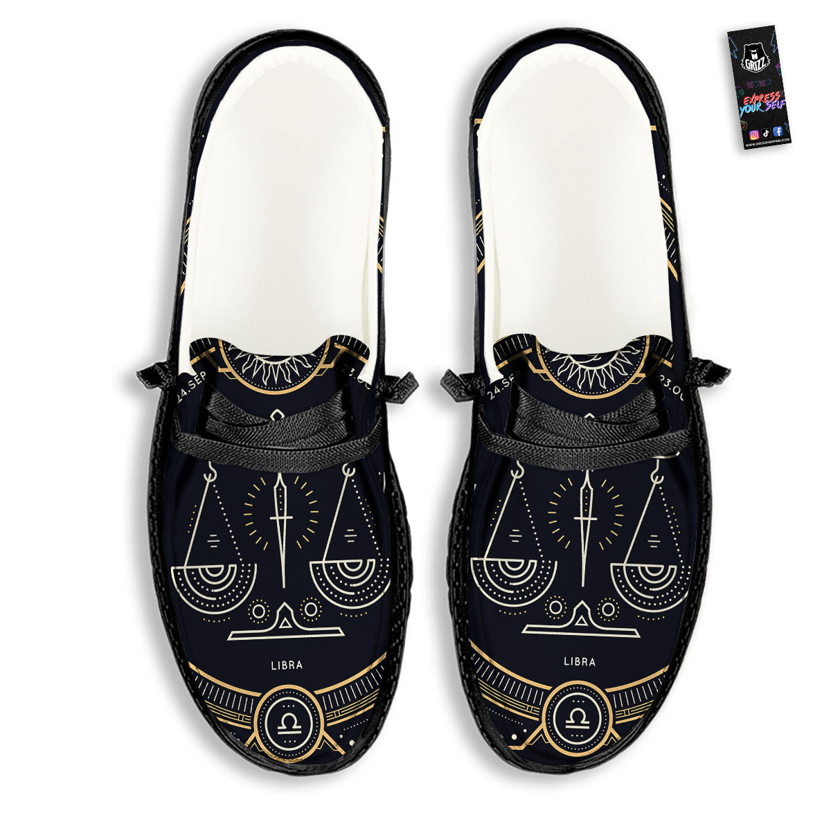 Zodiac Sign Vintage Libra Print Black Loafers-grizzshop