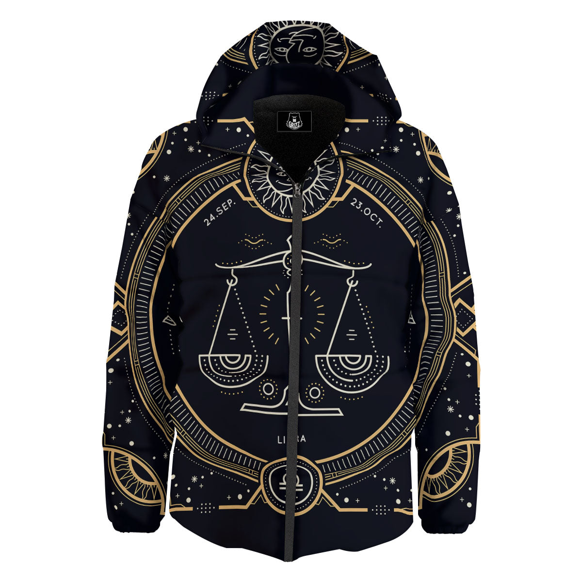 Zodiac Sign Vintage Libra Print Down Jacket-grizzshop