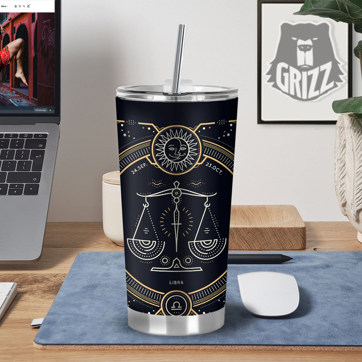 Zodiac Sign Vintage Libra Print Tumbler-grizzshop