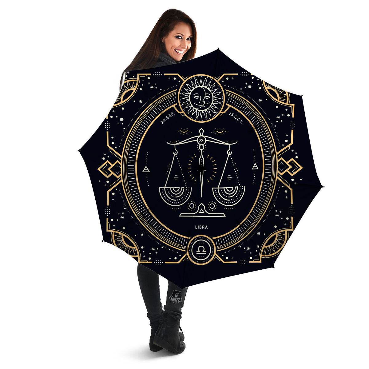 Zodiac Sign Vintage Libra Print Umbrella-grizzshop