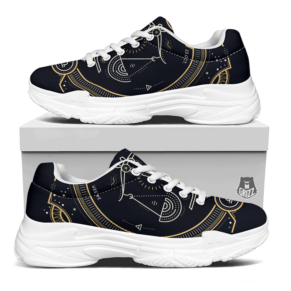 Zodiac Sign Vintage Libra Print White Chunky Shoes-grizzshop