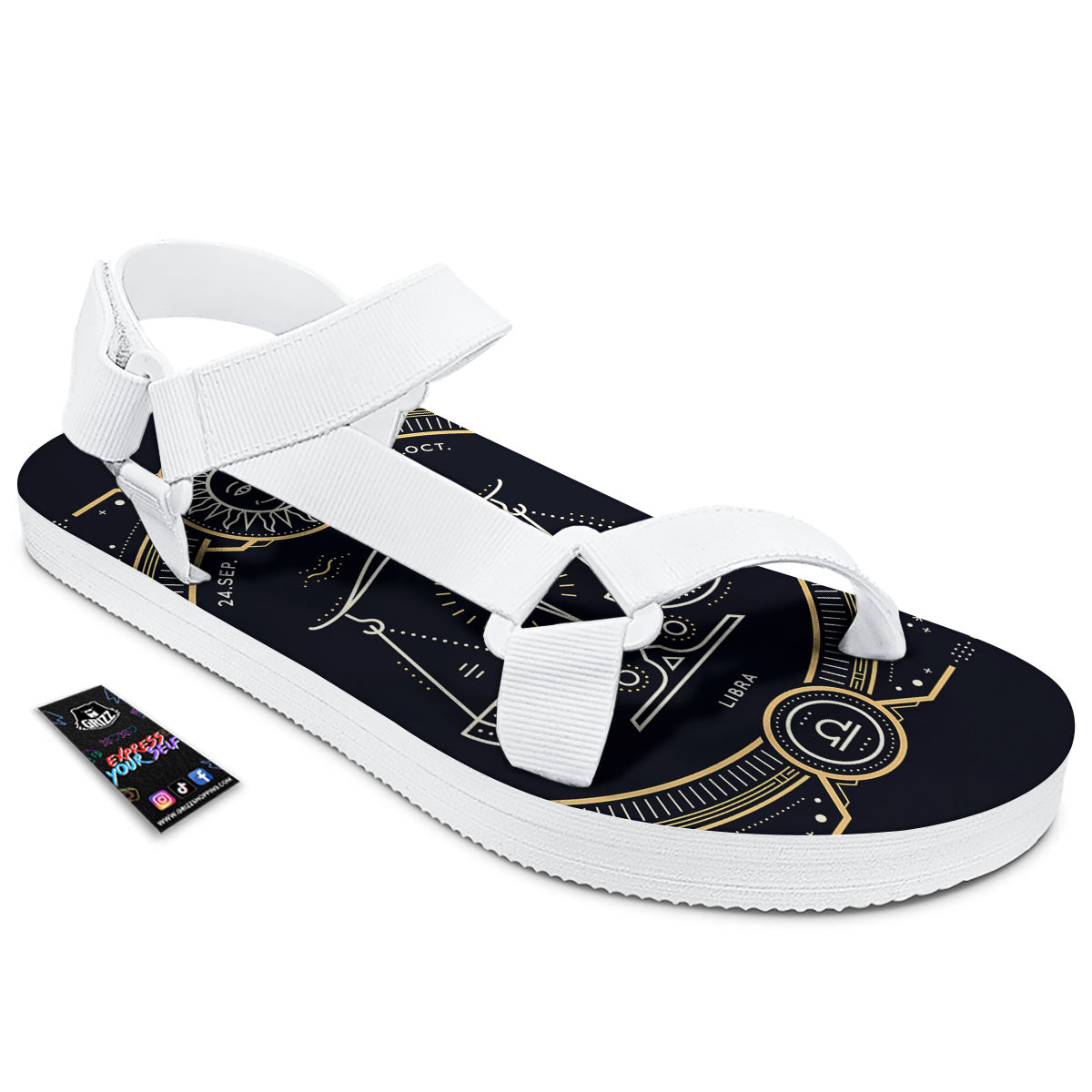 Zodiac Sign Vintage Libra Print White Open Toe Sandals-grizzshop