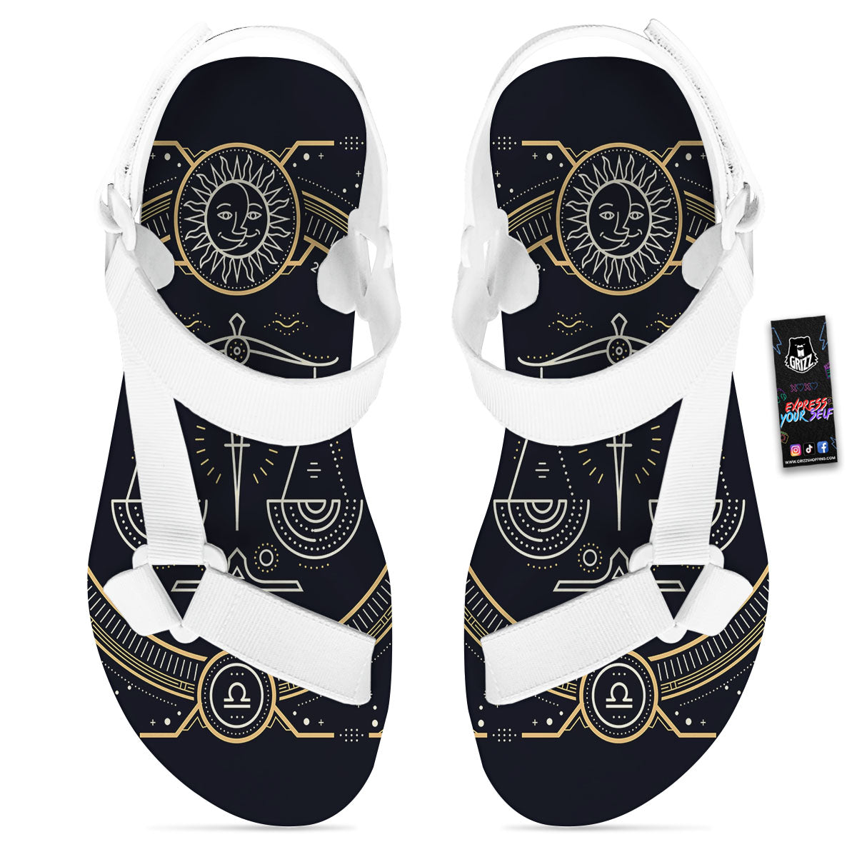 Zodiac Sign Vintage Libra Print White Open Toe Sandals-grizzshop