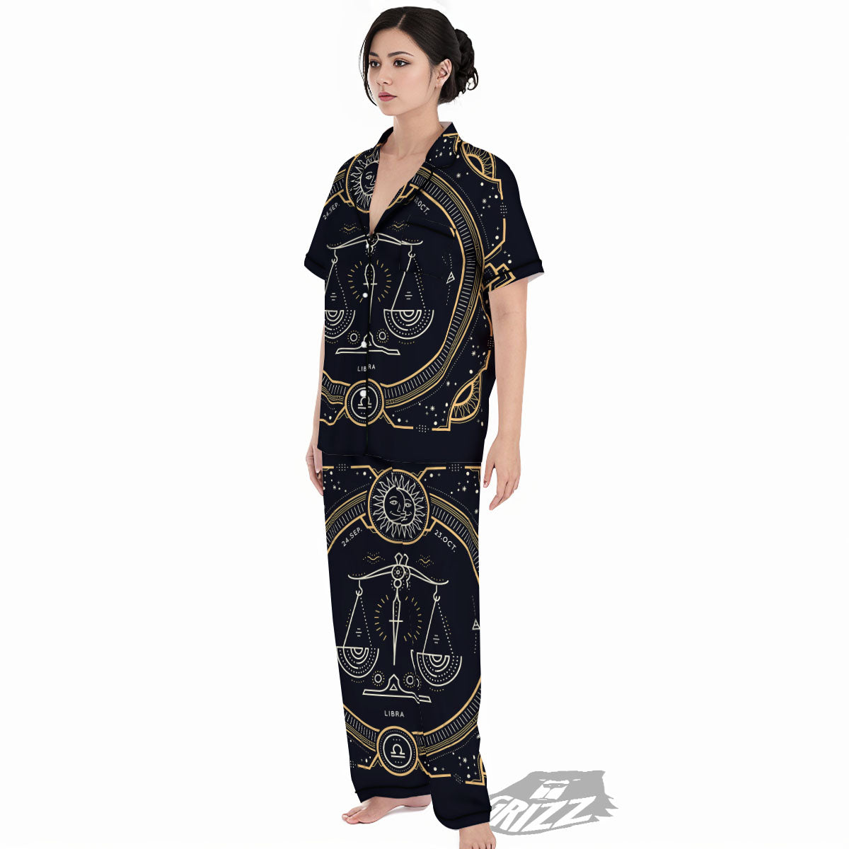 Zodiac Sign Vintage Libra Print Women's Pajamas Set-grizzshop