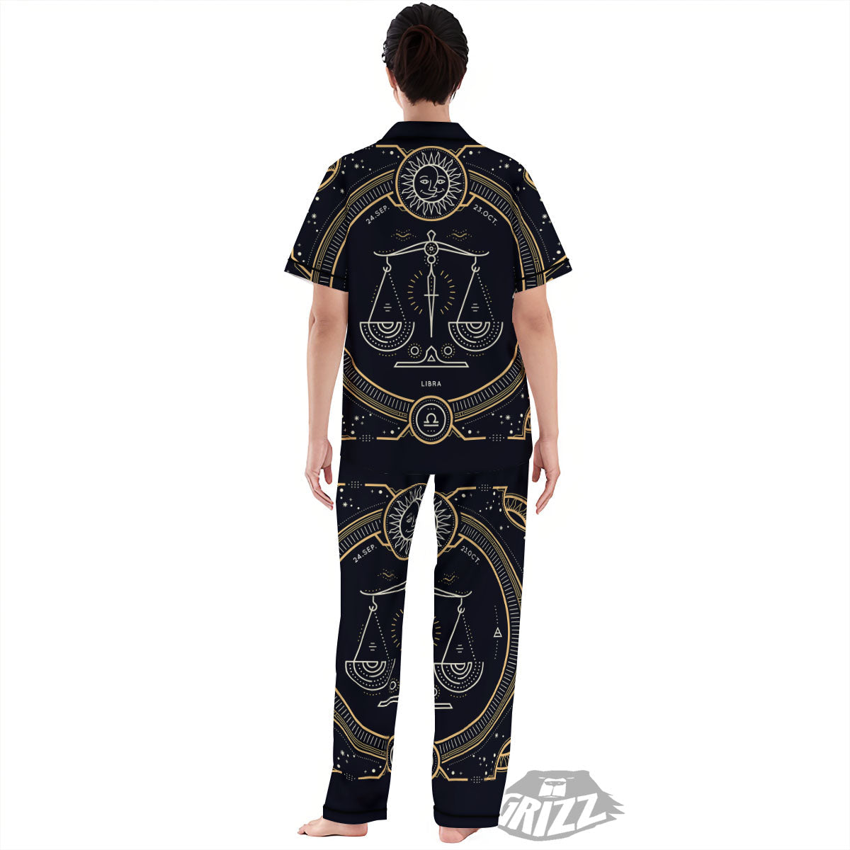 Zodiac Sign Vintage Libra Print Women's Pajamas Set-grizzshop