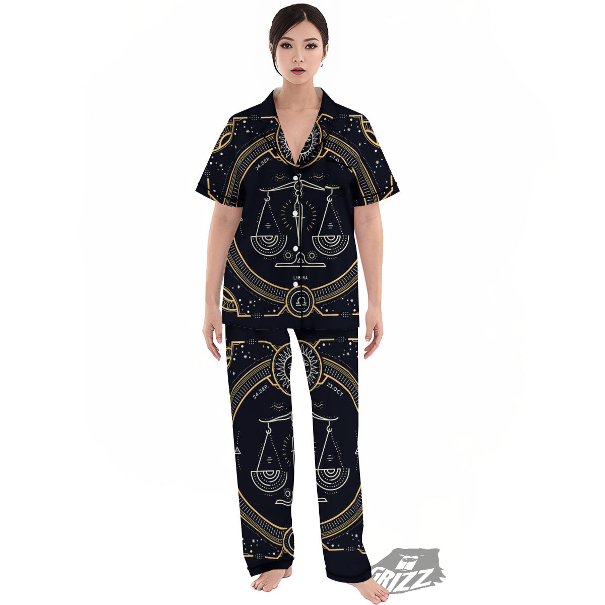 Zodiac Sign Vintage Libra Print Women's Pajamas Set-grizzshop
