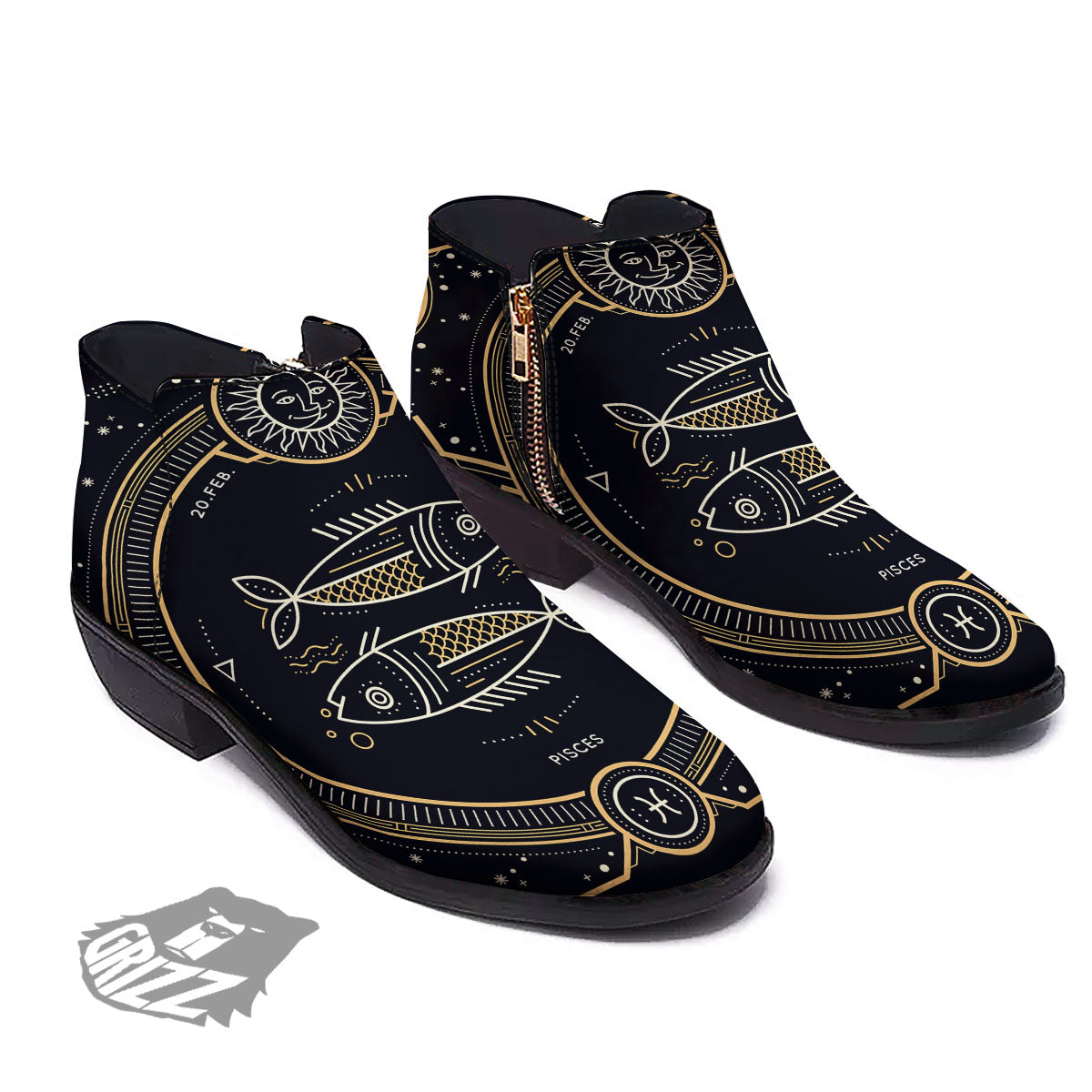 Zodiac Sign Vintage Pisces Print Ankle Boots-grizzshop