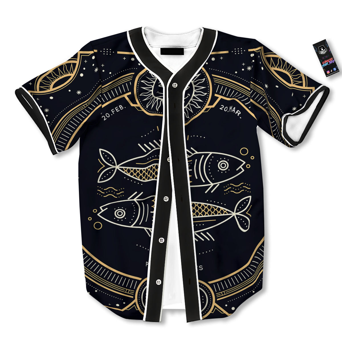 Zodiac Sign Vintage Pisces Print Baseball Jersey-grizzshop