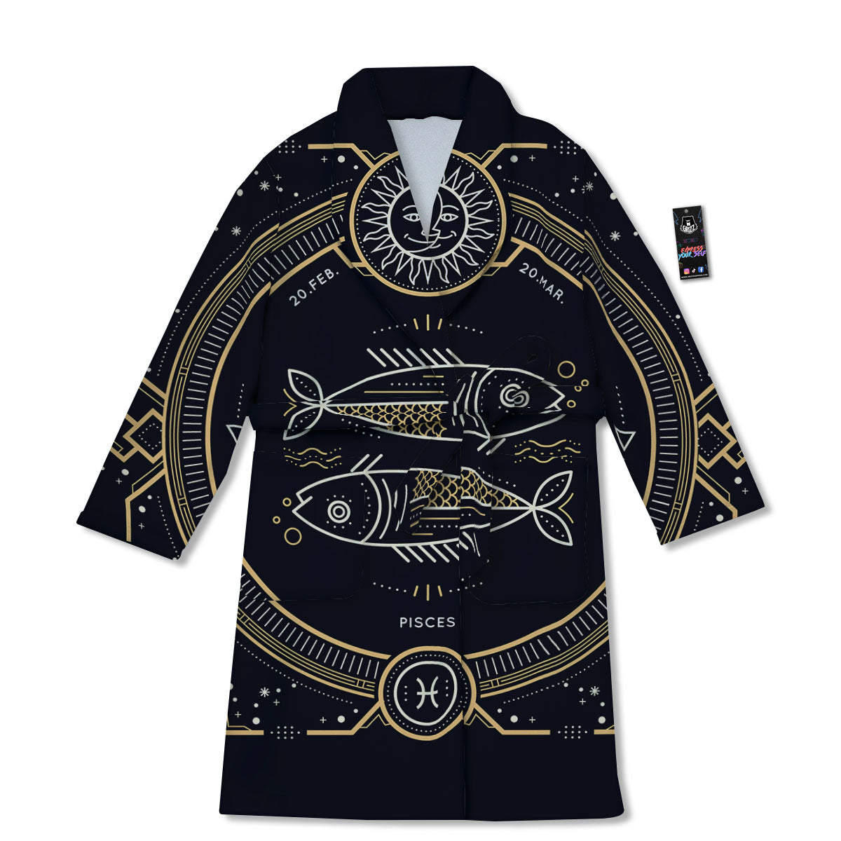 Zodiac Sign Vintage Pisces Print Bathrobe-grizzshop