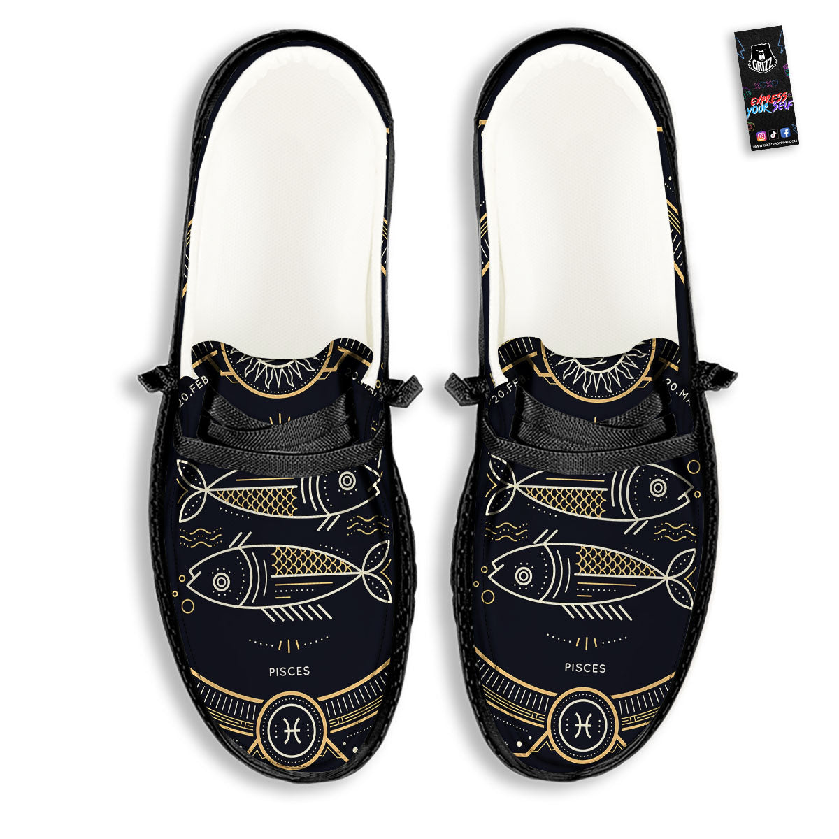Zodiac Sign Vintage Pisces Print Black Loafers-grizzshop