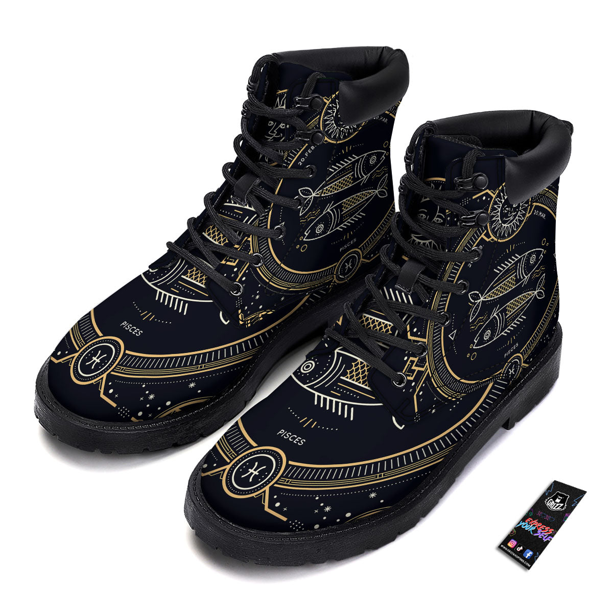 Zodiac Sign Vintage Pisces Print Boots-grizzshop