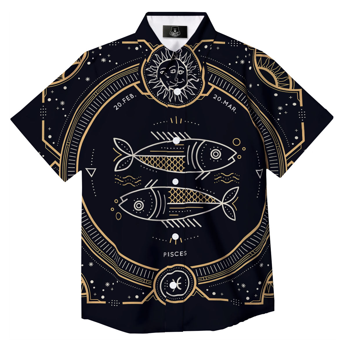 Zodiac Sign Vintage Pisces Print Button Up Shirt-grizzshop