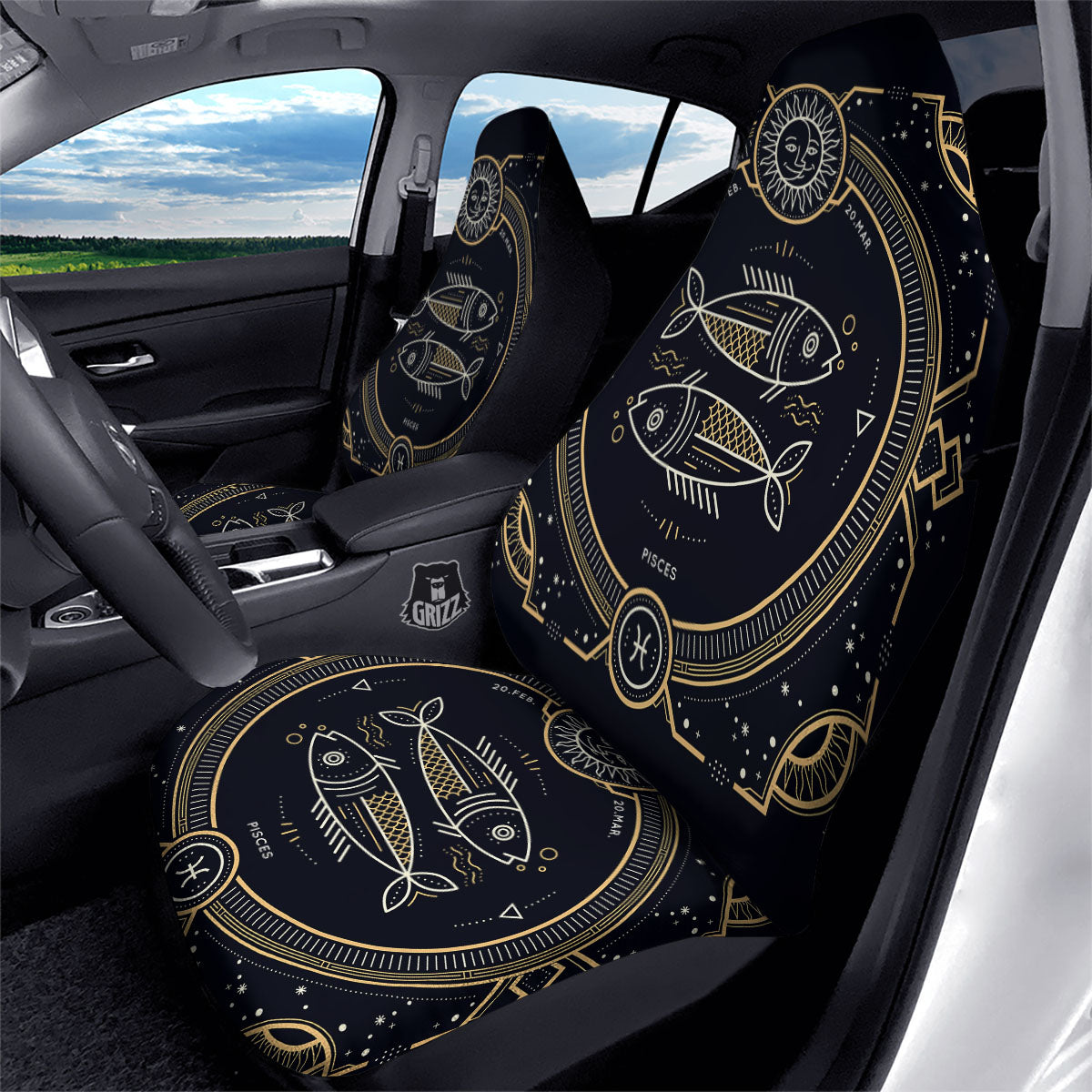 Zodiac Sign Vintage Pisces Print Car Seat Covers-grizzshop