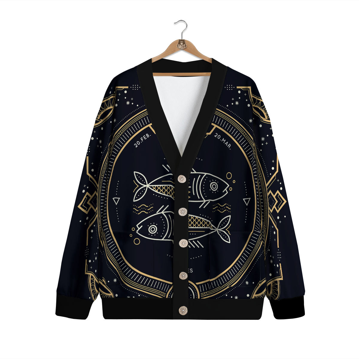 Zodiac Sign Vintage Pisces Print Cardigan-grizzshop