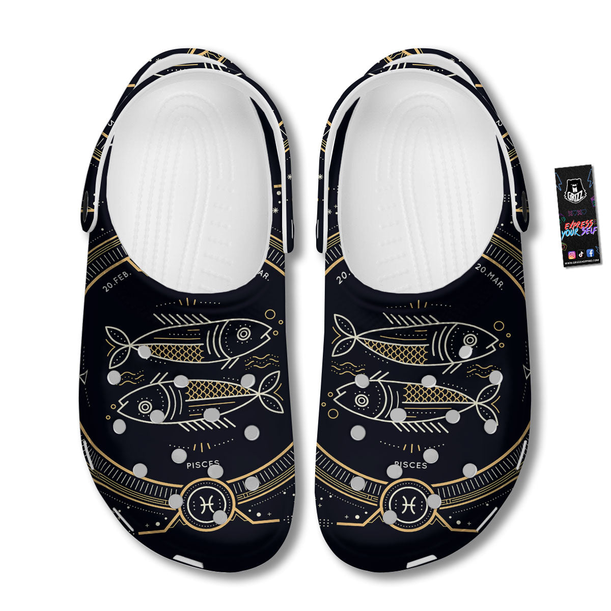 Zodiac Sign Vintage Pisces Print Clog-grizzshop