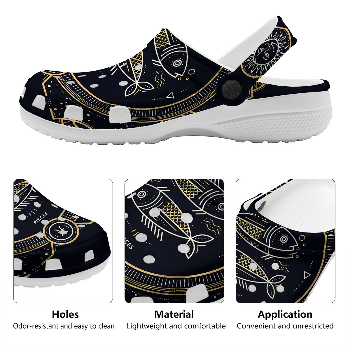Zodiac Sign Vintage Pisces Print Clog-grizzshop