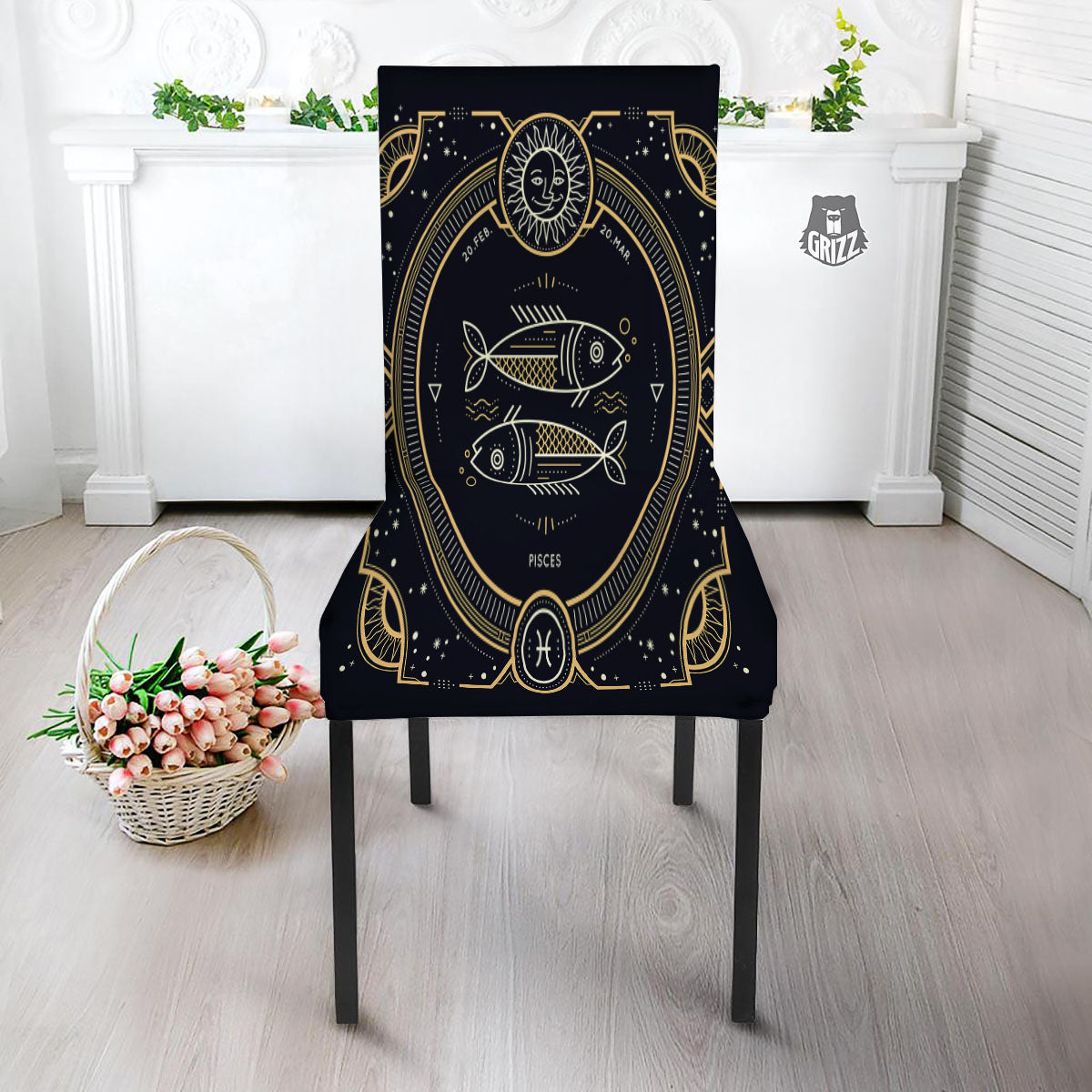 Zodiac Sign Vintage Pisces Print Dining Chair Slipcover-grizzshop