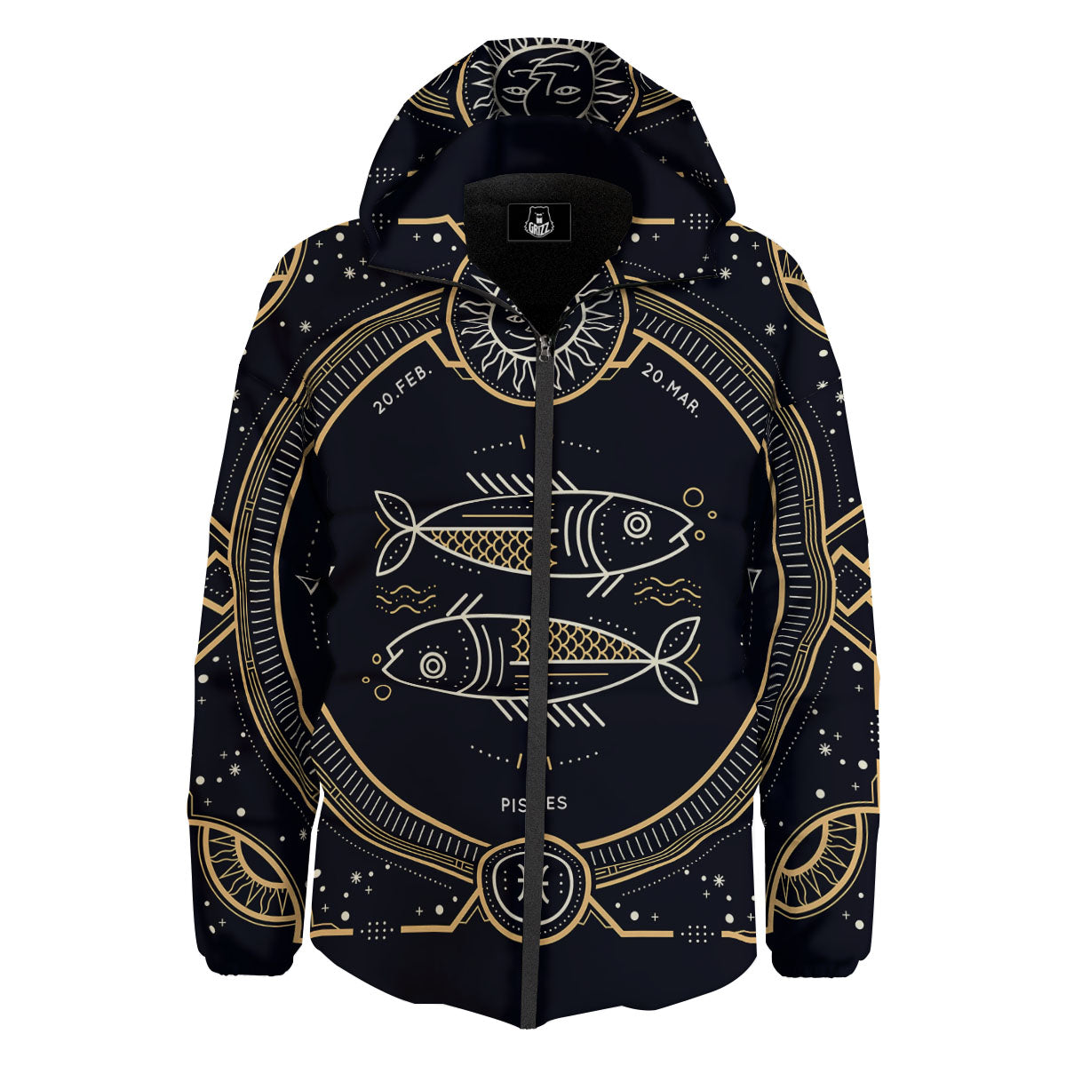 Zodiac Sign Vintage Pisces Print Down Jacket-grizzshop