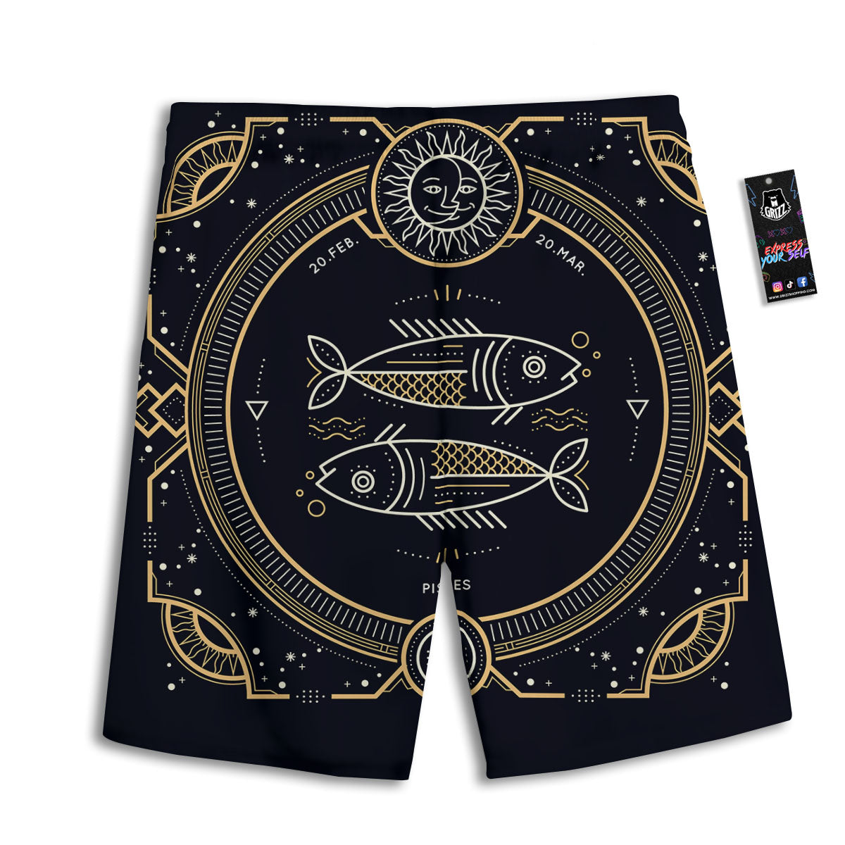 Zodiac Sign Vintage Pisces Print Men's Athletic Shorts