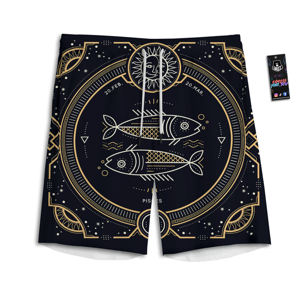 Zodiac Sign Vintage Pisces Print Men's Athletic Shorts