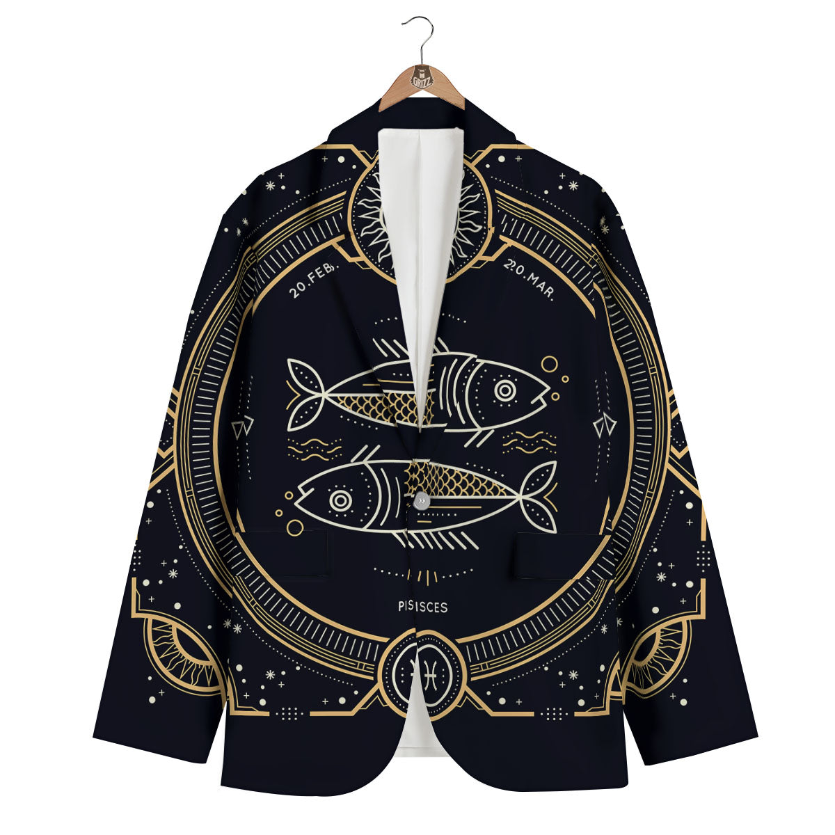 Zodiac Sign Vintage Pisces Print Men's Blazer-grizzshop