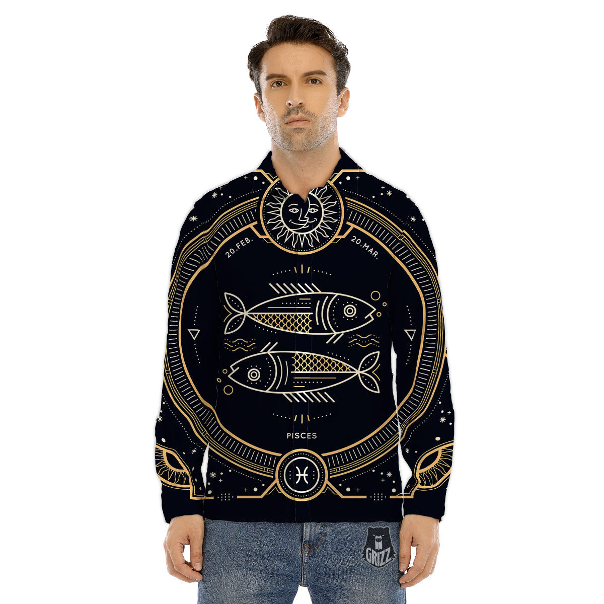 Zodiac Sign Vintage Pisces Print Men's Dress Shirts-grizzshop