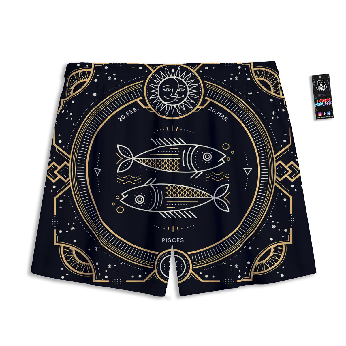 Zodiac Sign Vintage Pisces Print Mesh Shorts