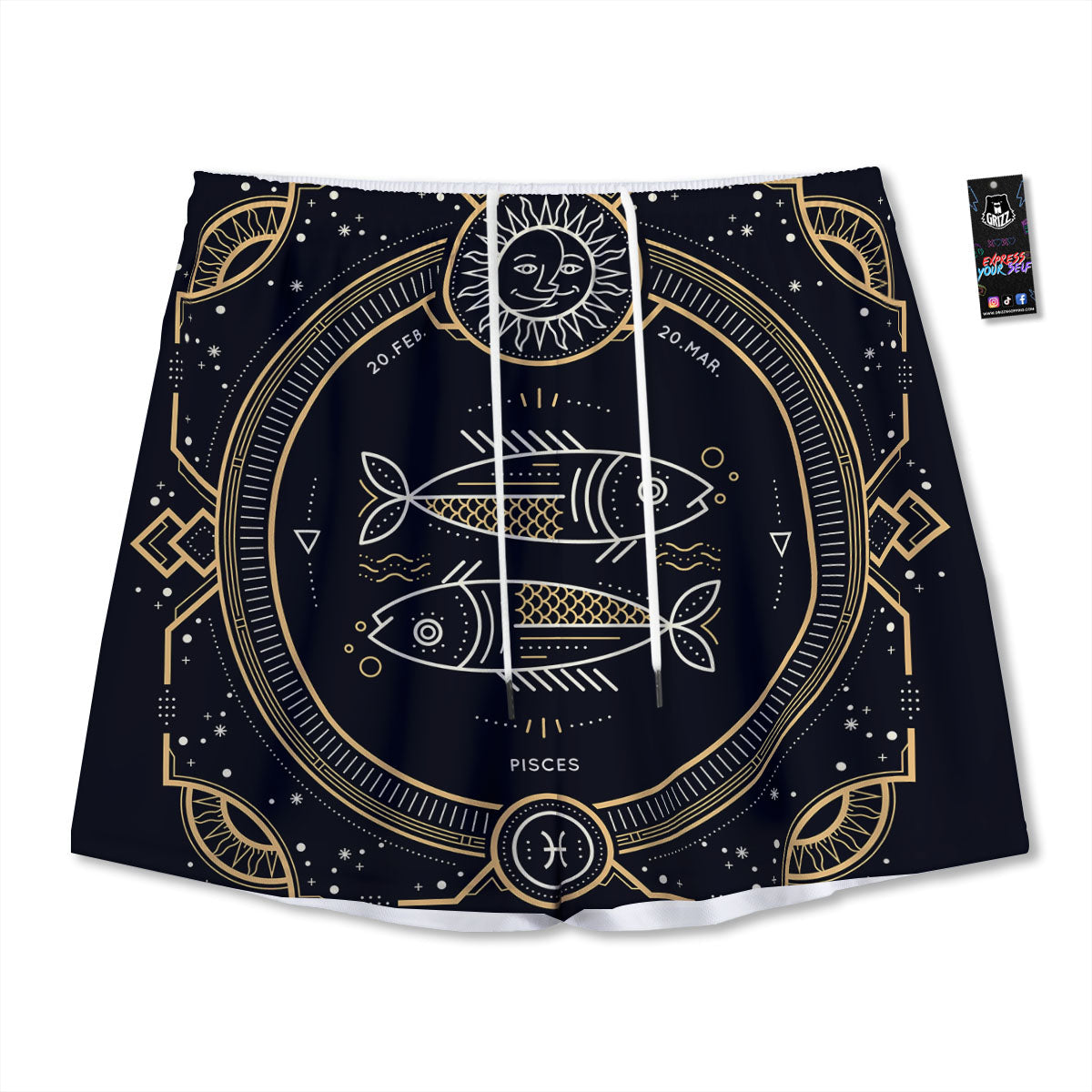 Zodiac Sign Vintage Pisces Print Mesh Shorts