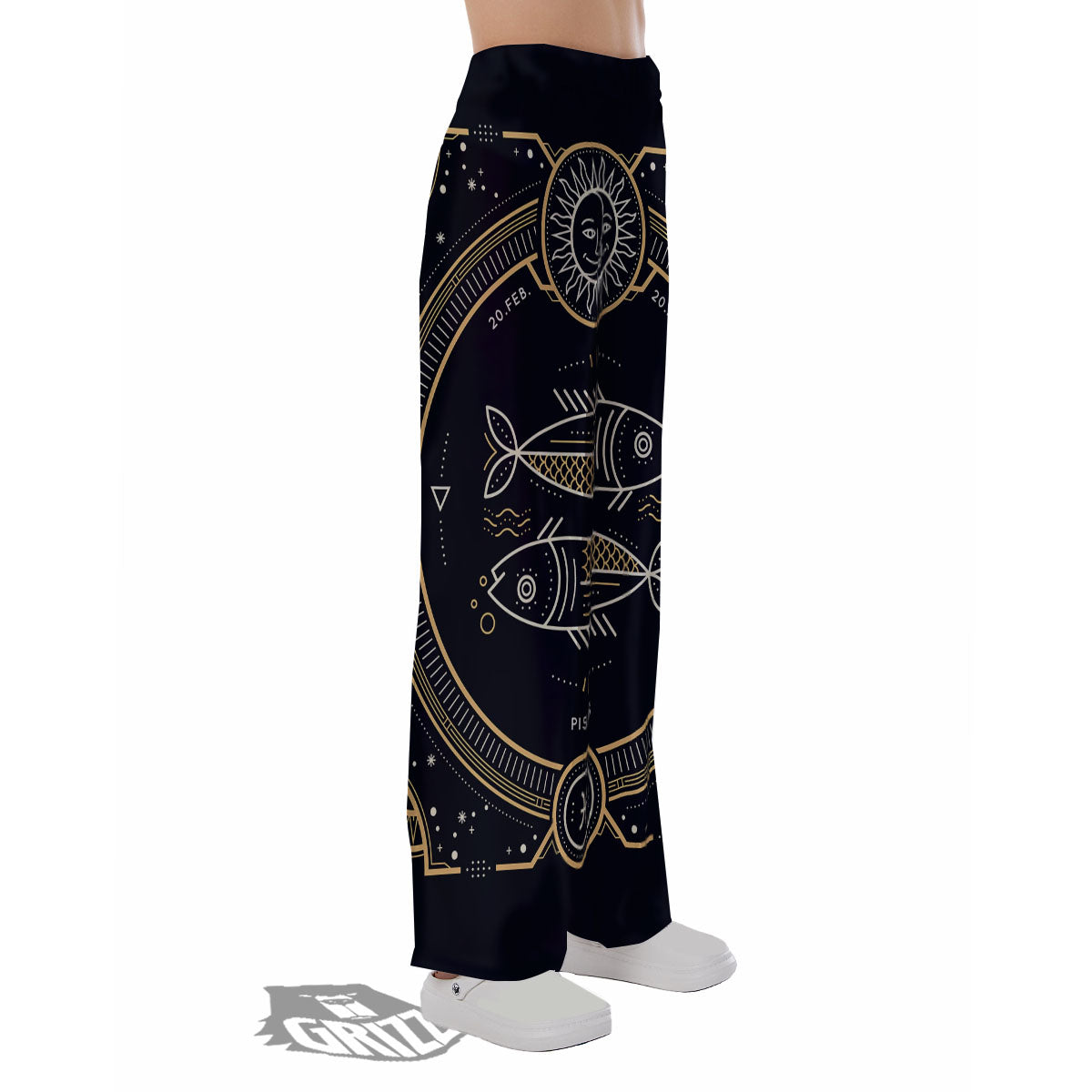 Zodiac Sign Vintage Pisces Print Pajama Pants-grizzshop