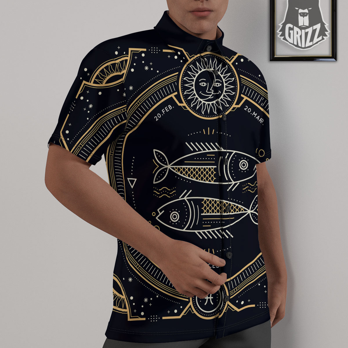 Zodiac Sign Vintage Pisces Print Untucked Shirts-grizzshop