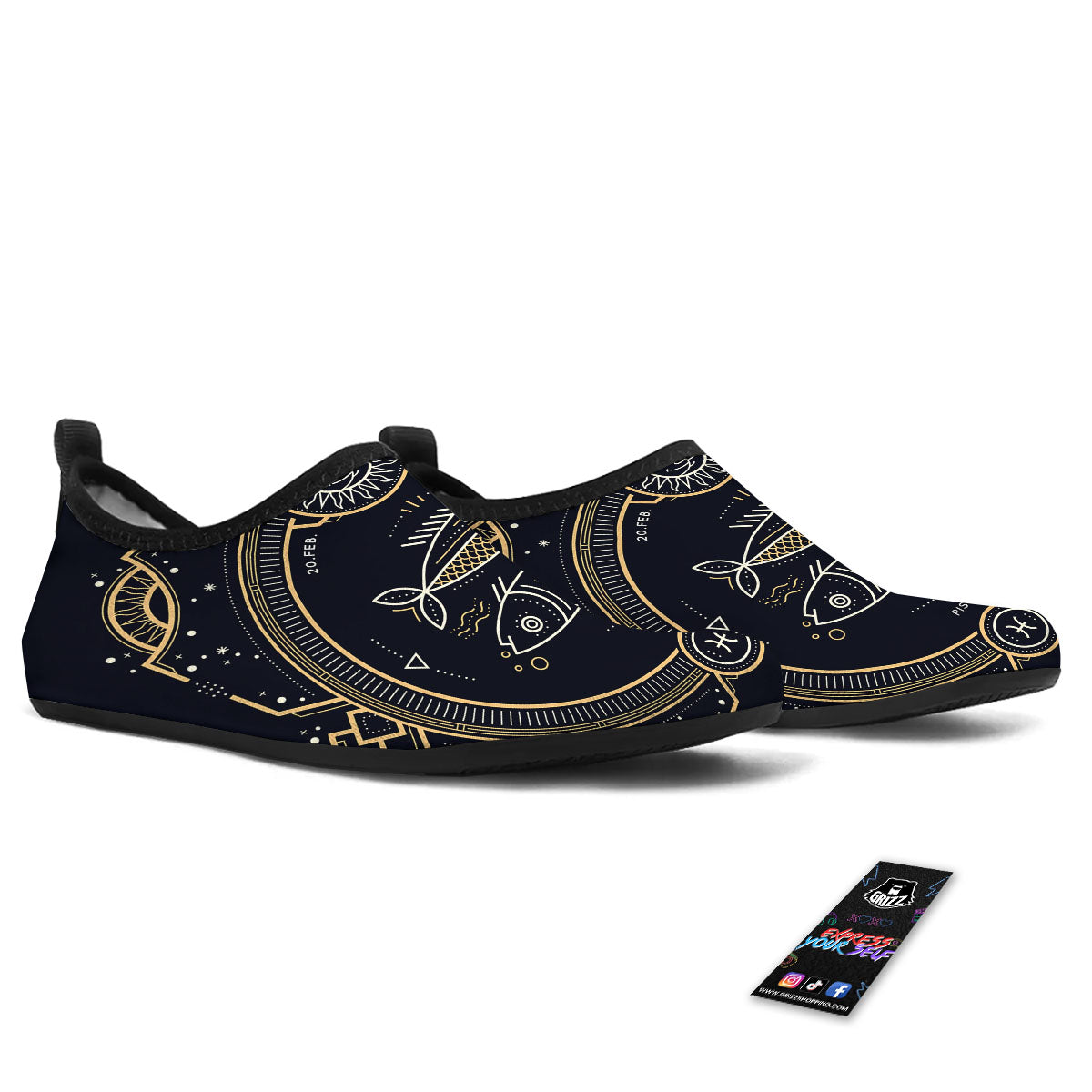 Zodiac Sign Vintage Pisces Print Water Shoes-grizzshop