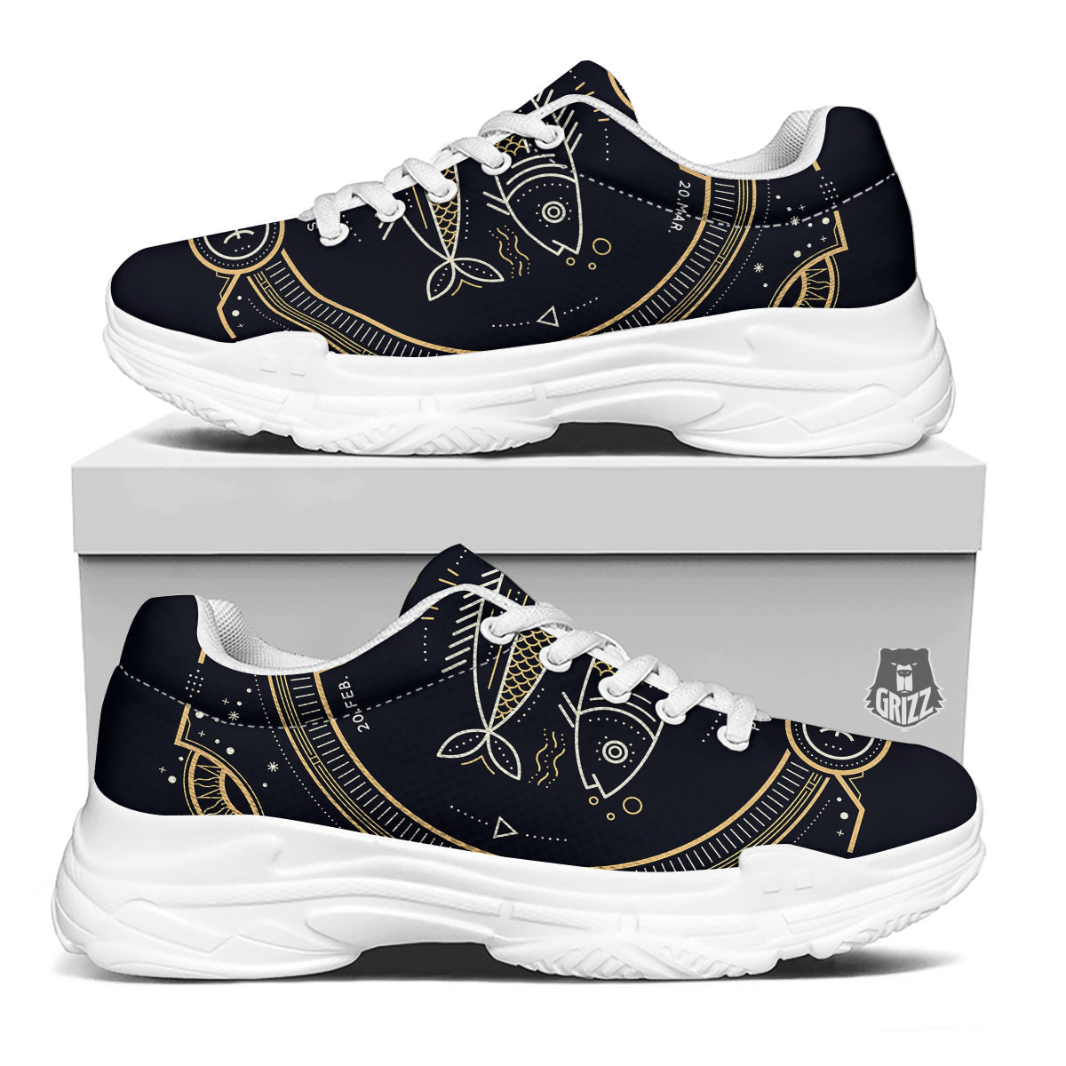 Zodiac Sign Vintage Pisces Print White Chunky Shoes-grizzshop