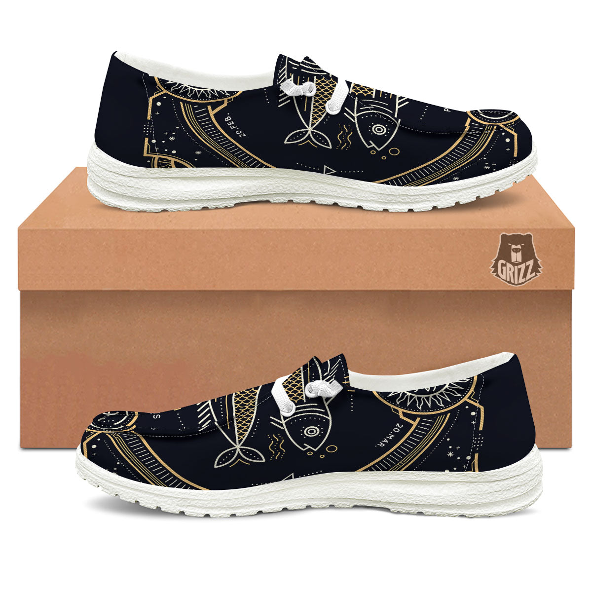 Zodiac Sign Vintage Pisces Print White Loafers-grizzshop