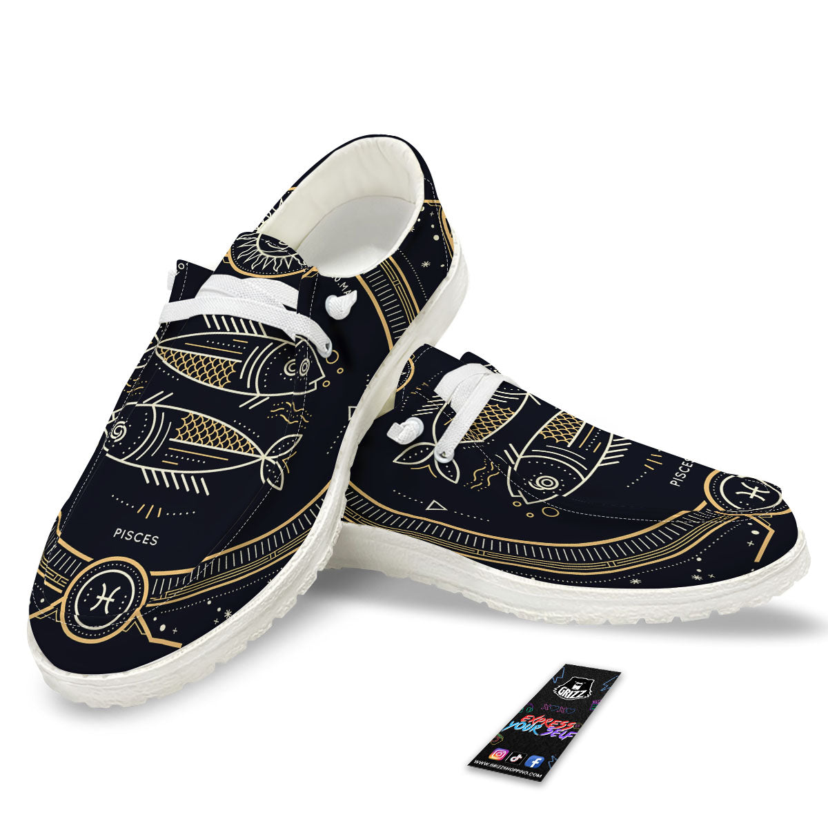 Zodiac Sign Vintage Pisces Print White Loafers-grizzshop