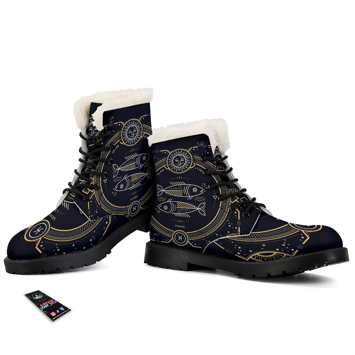 Zodiac Sign Vintage Pisces Print Winter Boots-grizzshop