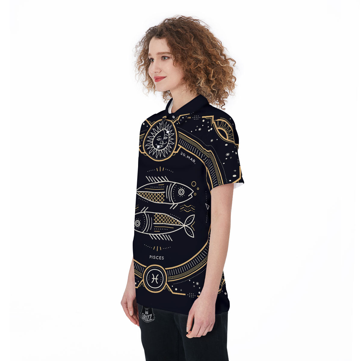 Zodiac Sign Vintage Pisces Print Women's Golf Shirts-grizzshop