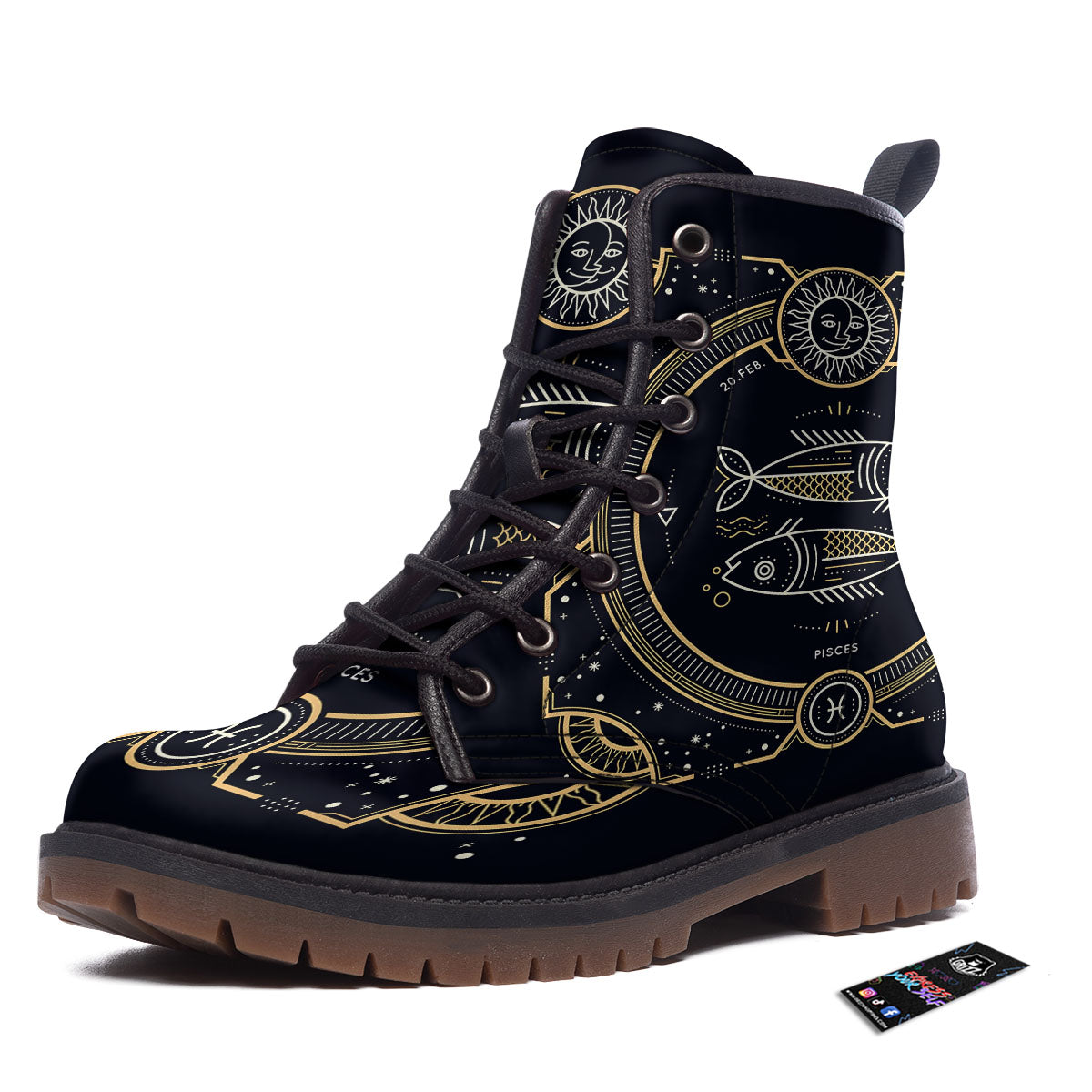 Zodiac Sign Vintage Pisces Print Work Boots-grizzshop