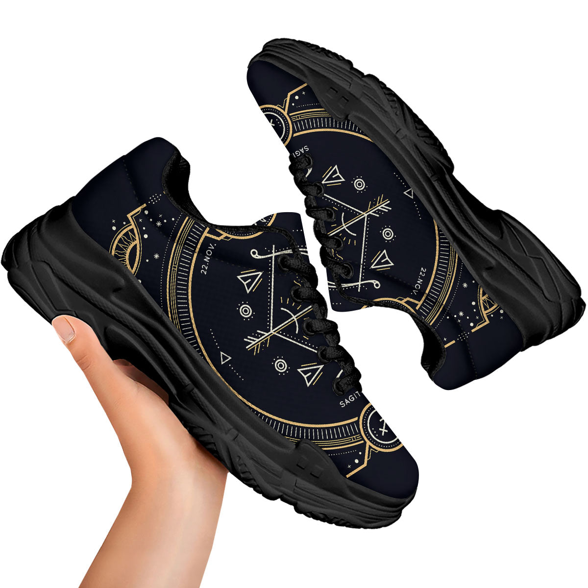 Zodiac Sign Vintage Sagittarius Print Black Chunky Shoes-grizzshop