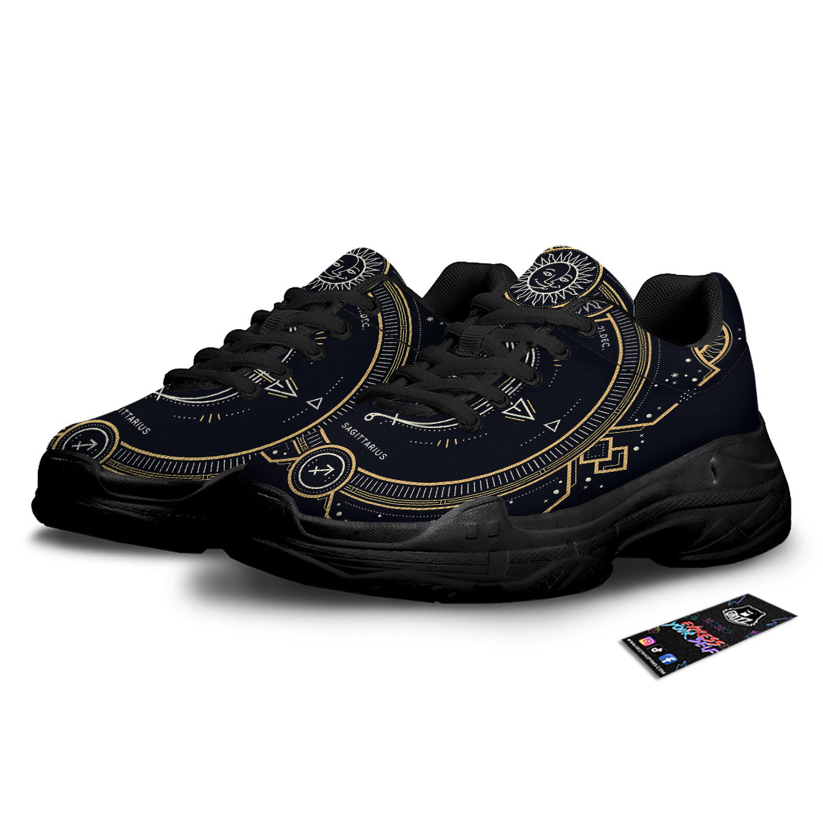 Zodiac Sign Vintage Sagittarius Print Black Chunky Shoes-grizzshop