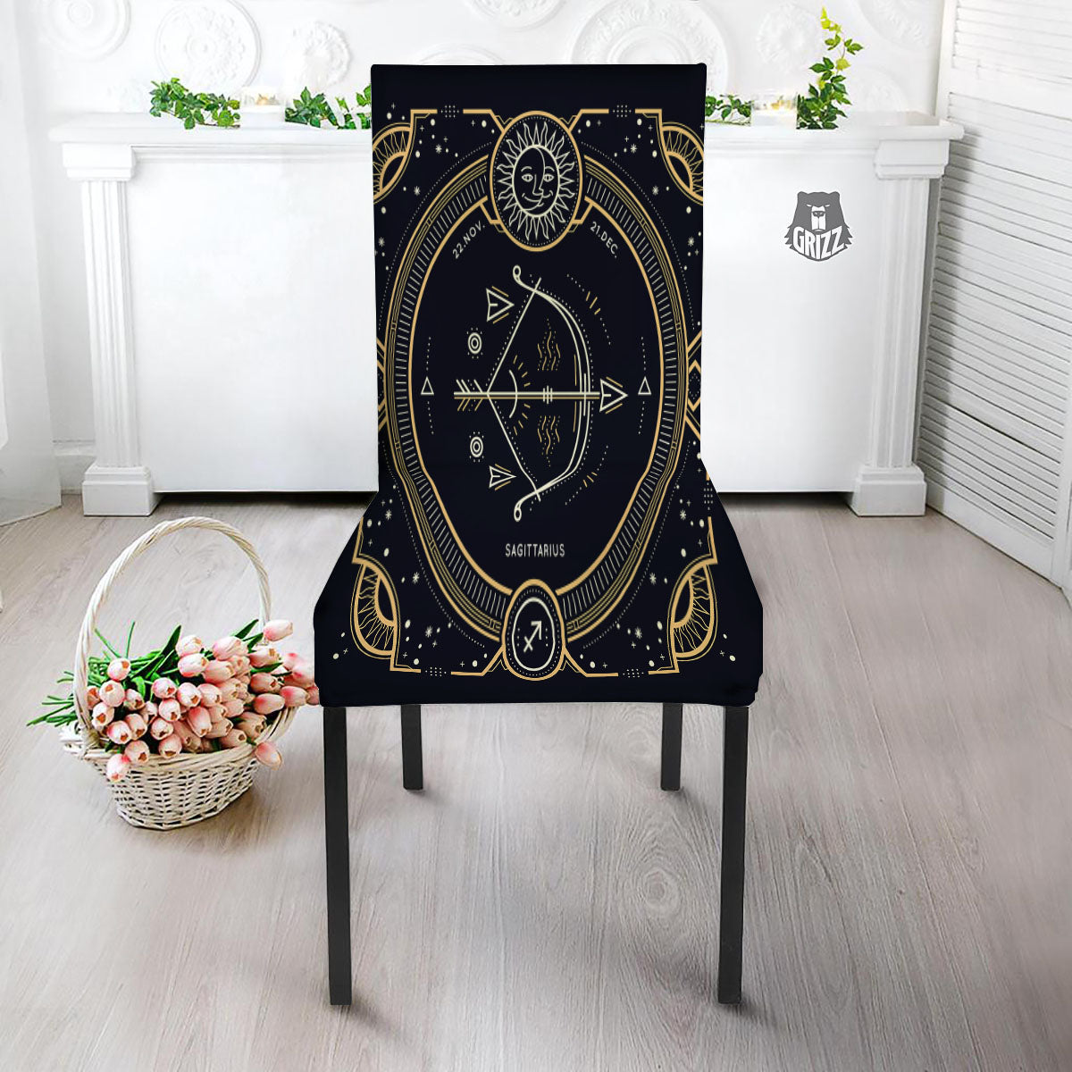 Zodiac Sign Vintage Sagittarius Print Dining Chair Slipcover-grizzshop