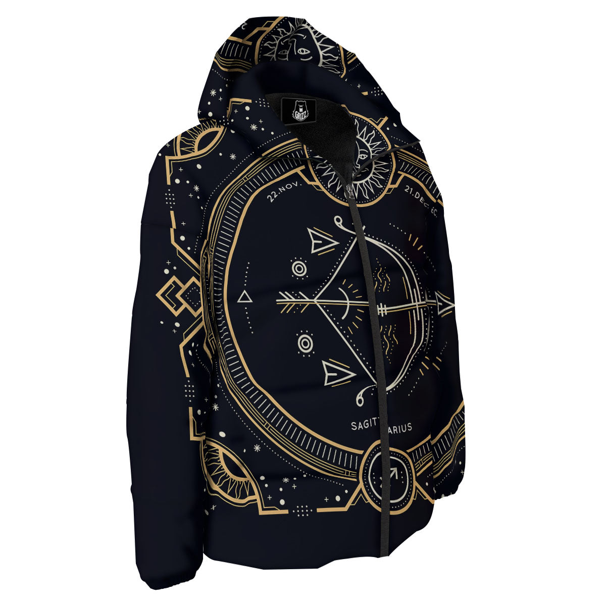 Zodiac Sign Vintage Sagittarius Print Down Jacket-grizzshop