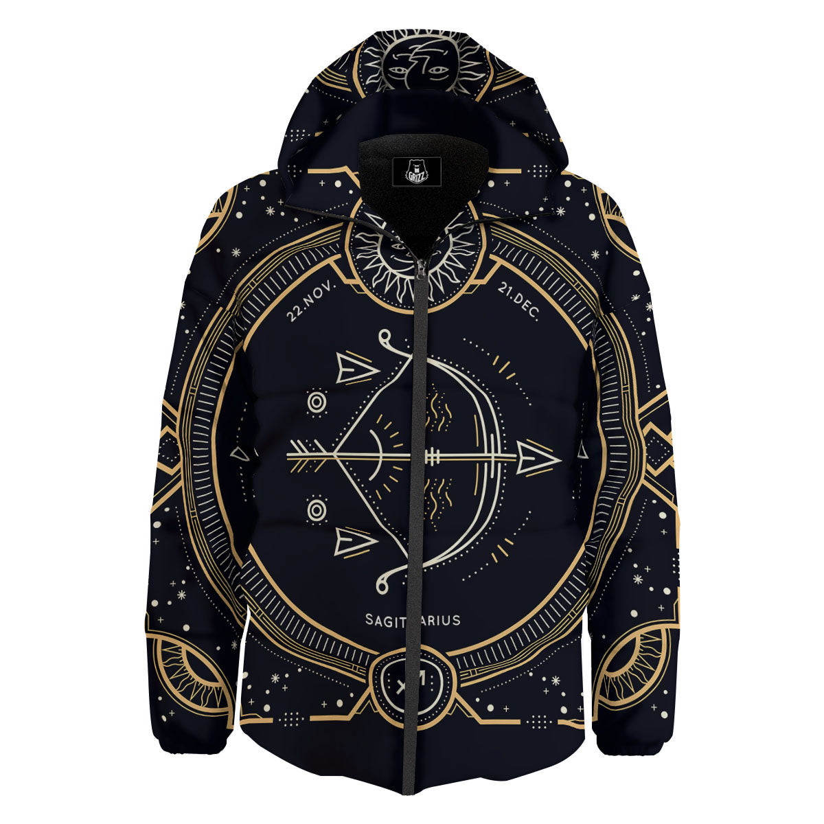 Zodiac Sign Vintage Sagittarius Print Down Jacket-grizzshop