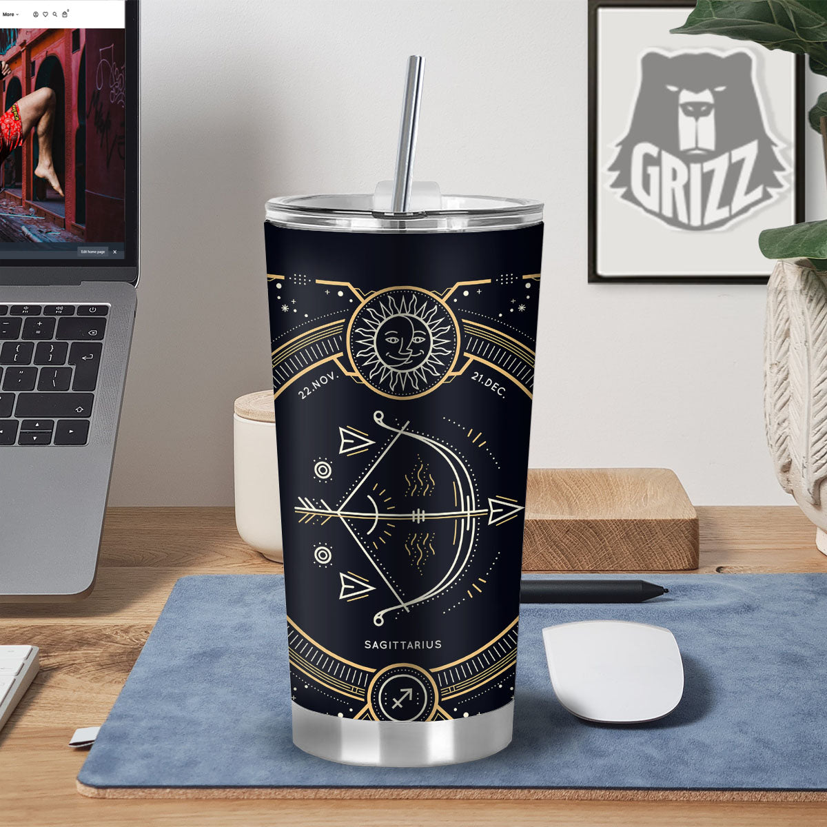 Zodiac Sign Vintage Sagittarius Print Tumbler-grizzshop