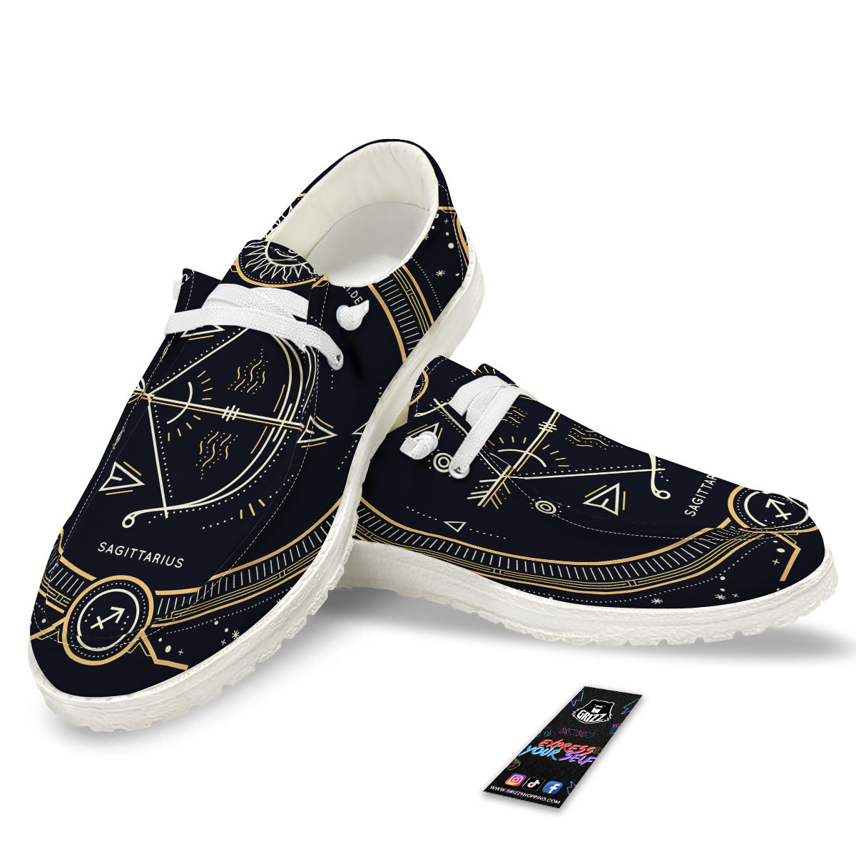 Zodiac Sign Vintage Sagittarius Print White Loafers-grizzshop